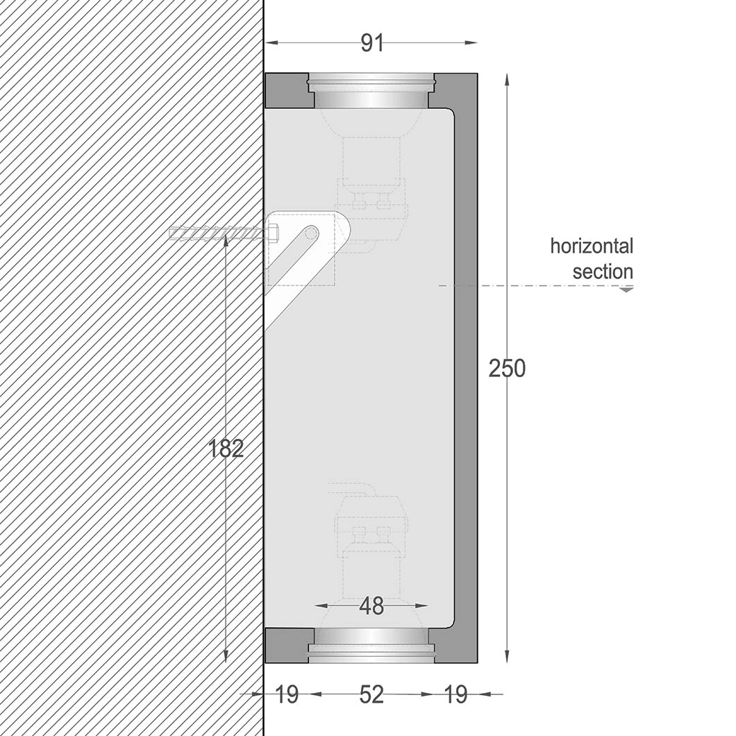 Dimensions cross section elevation drawing of the Nama Mondi Up & Down Wall Light