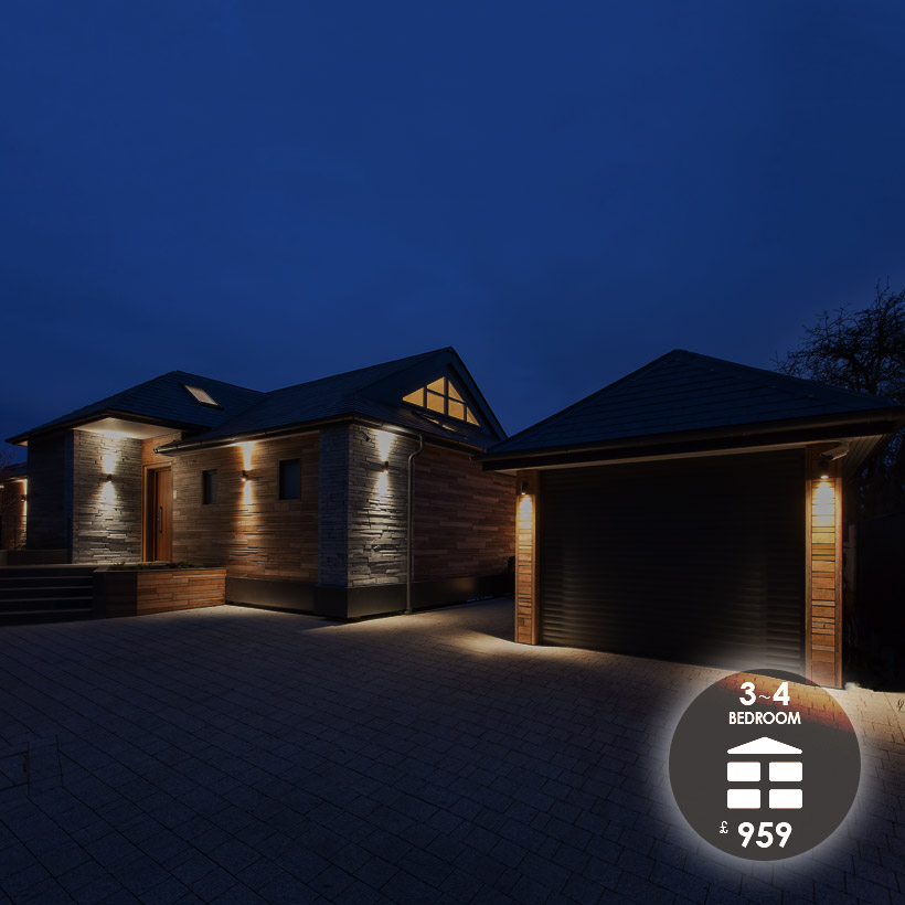 Lighting Design To Go: 3-4 bedroom package £959 outside a modern property light with up/downlighters