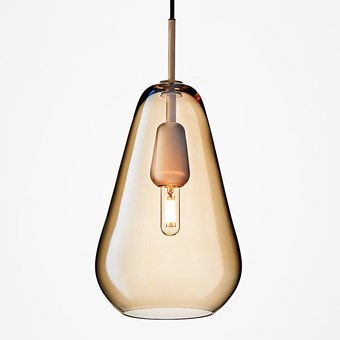 Nuura Anoli 1 Medium Pendant with golden glass diffuser on white background