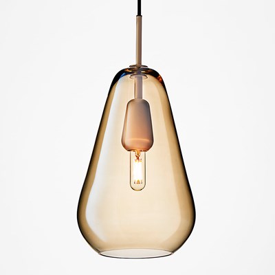 Nuura Anoli 1 Medium Pendant with golden glass diffuser on white background