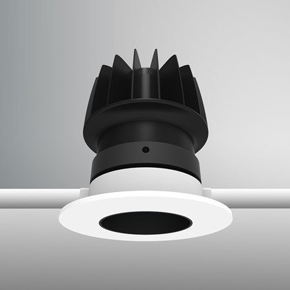 DLD Atlas Recessed Fixed Downlight, white with black baffle, installed on white with TrueColour CRI98 logo alternative image
