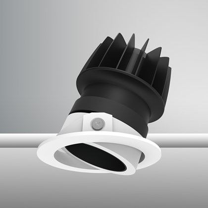 DLD Atlas Recessed Adjustable Downlight, white with black baffle, installed on white with TrueColour CRI98 logo alternative image