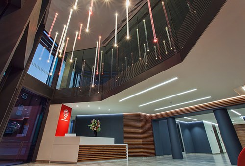 The double height space atrium in the reception area