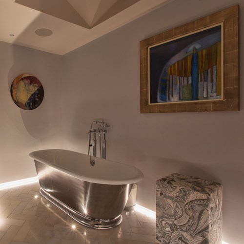 Contemporary bathroom low level linear LED lighting