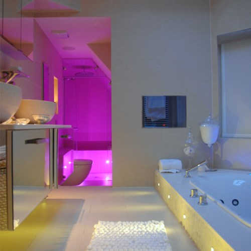 Colour changing RGB LED bathroom lighting