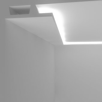 Eleni EL504 linear cornice coving architectural lighting profile installed and uplighting a ceiling
