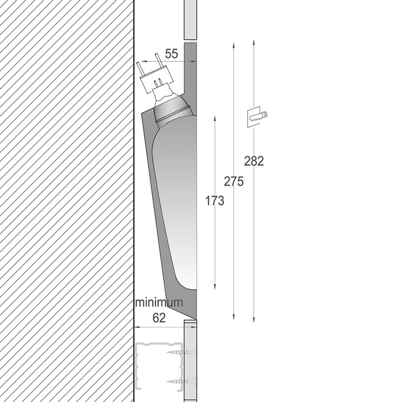 Side elevation and dimensions diagram of Nama Fos 14 Plaster In Wall Light