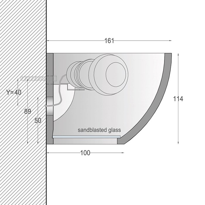 Cross section dimension drawing of Nama Sfera 02 bowl shaped wall up and down light