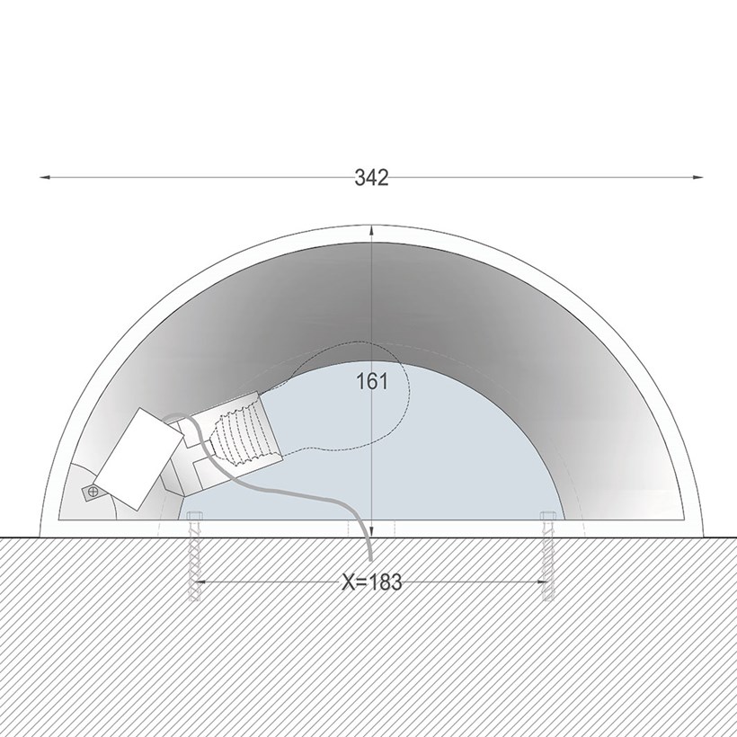Top view dimension drawing of Nama Sfera 02 bowl shaped wall up and down light