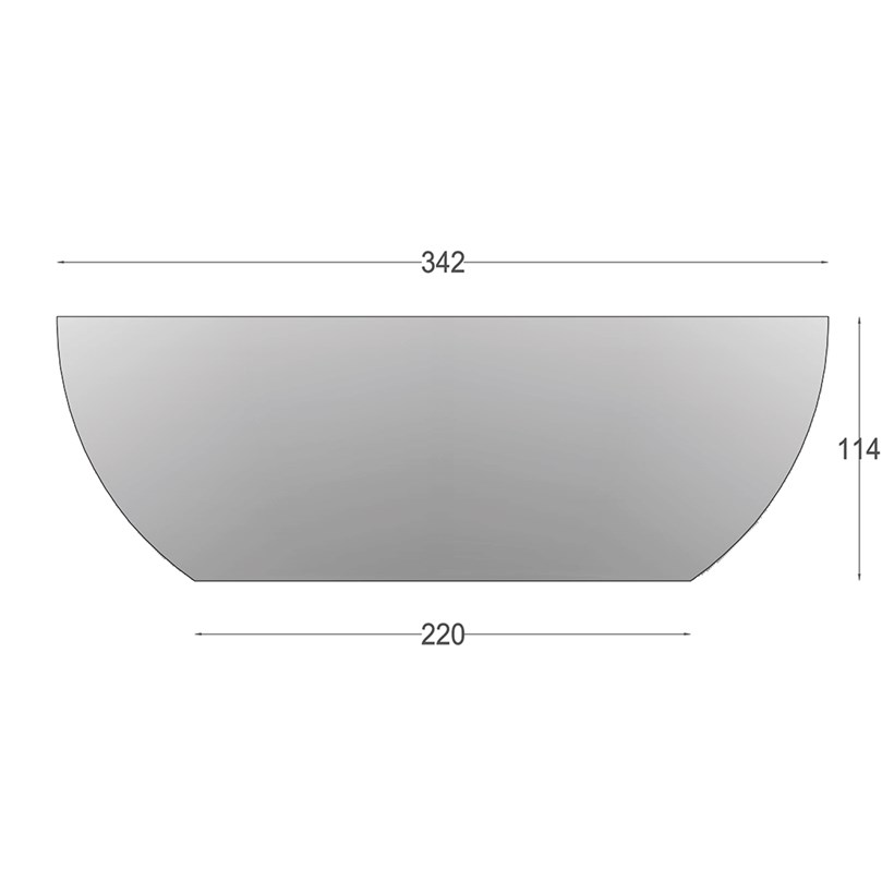 Straight view dimension drawing of Nama Sfera 02 bowl shaped wall up and down light