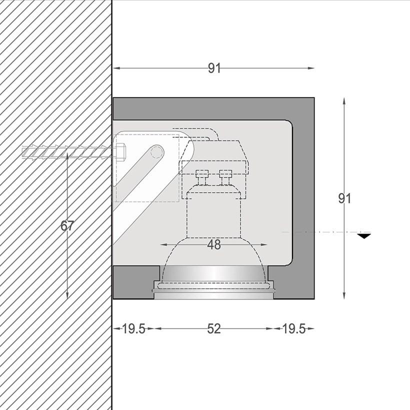 Dimensions cross section elevation drawing of the Nama Mondi Down Wall Light