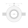 Dimensions drawing front elevation of Nama Fos 02 Round Plaster In Downlight