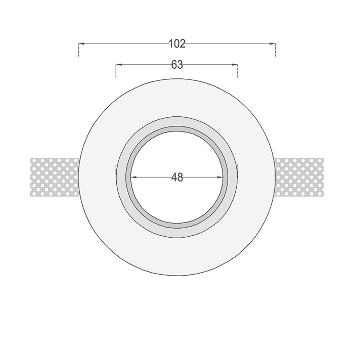 Dimensions drawing front elevation of Nama Fos 02 Round Plaster In Downlight