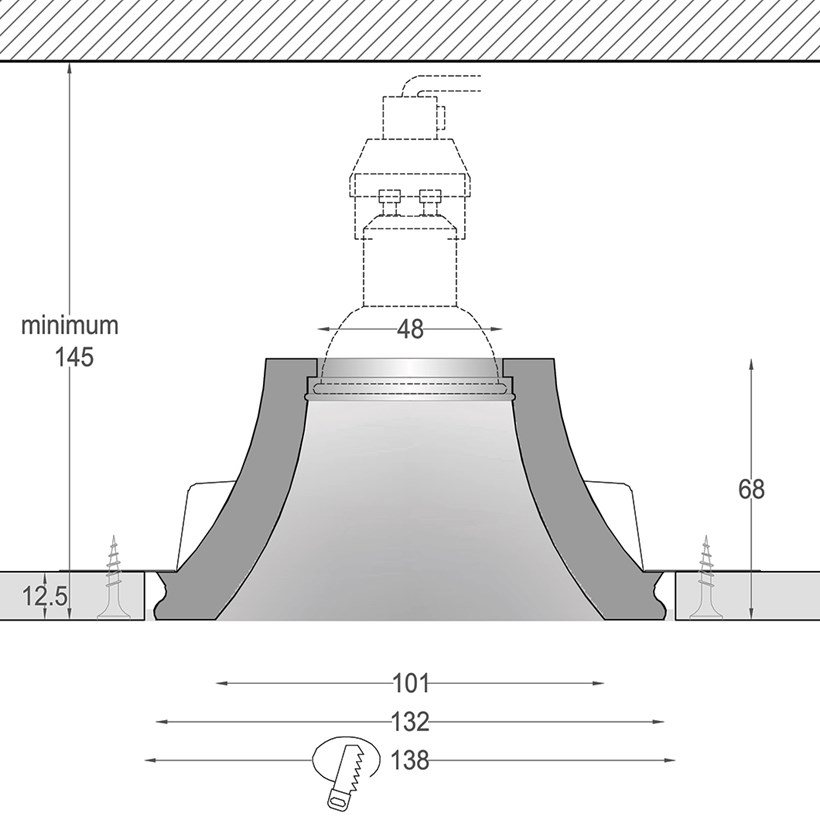Dimensions drawing of the cross section of Nama Fos 03 Round Plaster In Downlight