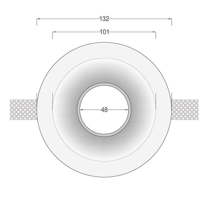 Dimensions drawing front elevation of Nama Fos 03 Round Plaster In Downlight
