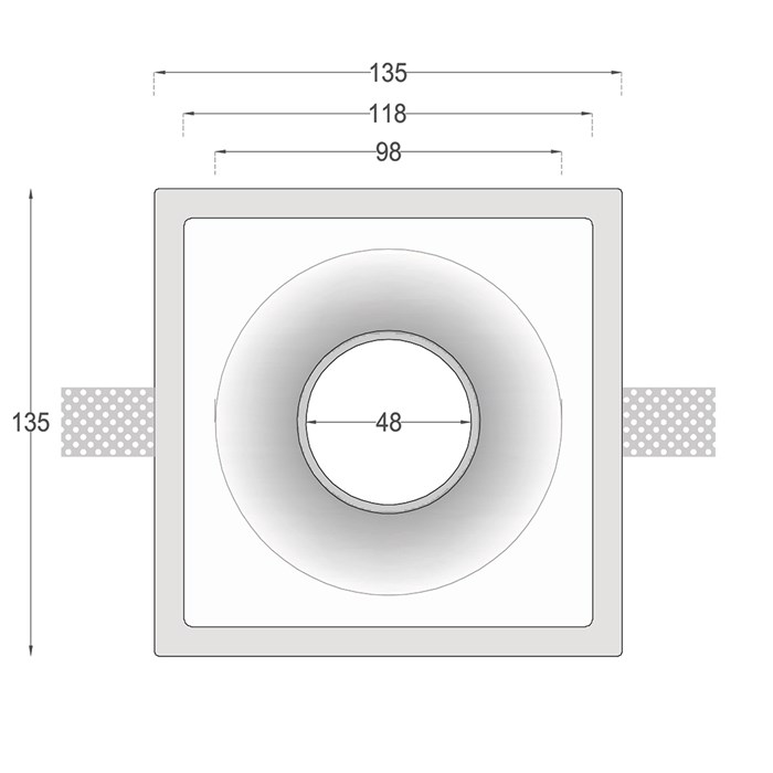 Dimensions drawing front elevation of Nama Fos 04 Round Plaster In Downlight