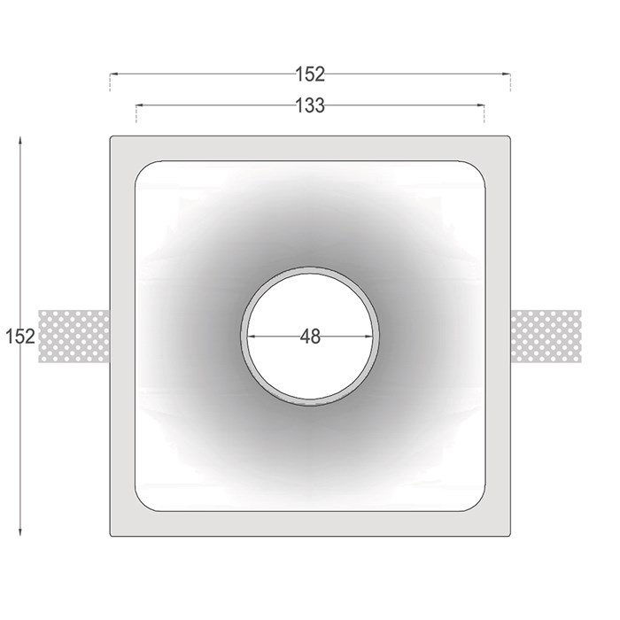 Dimensions drawing front elevation of Nama Fos 05 Round Plaster In Downlight
