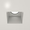 Nama Fos 07 Square Plaster In Downlight installed in a grey ceiling & switched on