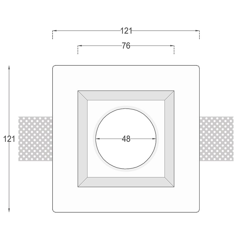 Dimensions drawing front elevation of Nama Fos 08 Square Plaster In Downlight