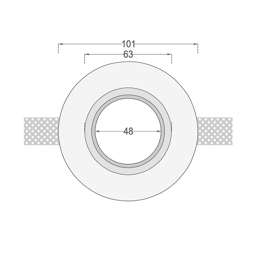 Dimensions drawing front elevation of Nama Fos 16 Round Plaster In Downlight