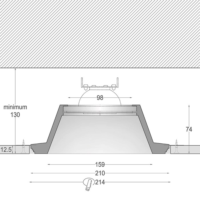 Cross section dimensions drawing of Nama Fos 17 Round Plaster In Downlight