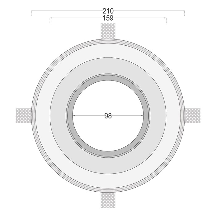 Dimensions drawing front elevation of Nama Fos 17 Round Plaster In Downlight