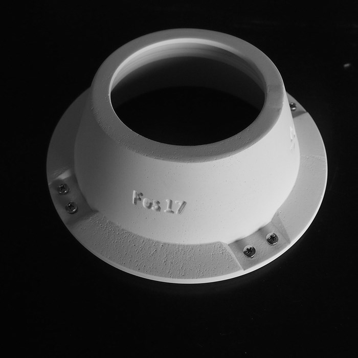 Component frame back view of the Nama Fos 17 Round Plaster In Downlight on black background