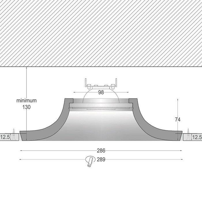 Cross section dimensions drawing of Nama Fos 22 Round Plaster In Downlight