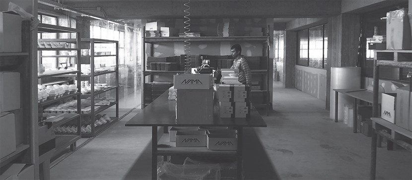 Nama factory in Greece packaging and stock area in black and white