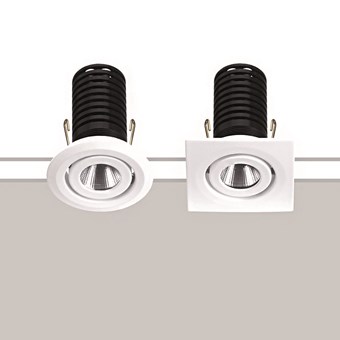 Stock image of Flexalighting's Adan Evo, both round and square versions in a white finish