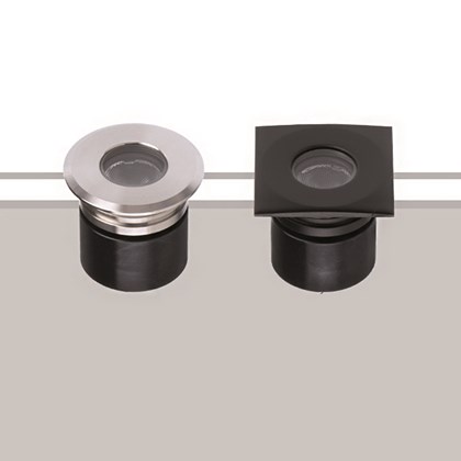 The Flexalighting Landa Uplight, round and square in aluminium and black.