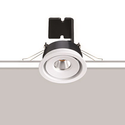 The Flexalighting Mine 6 white downlight, over a white and grey background.