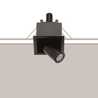 The Flexalighting Minileda Q10 downlight, recessing with spring fixing over a white and grey background.