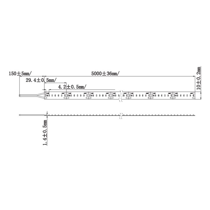 Dimensions diagram for DLD Lightflow LED Tape 19.2W IP66