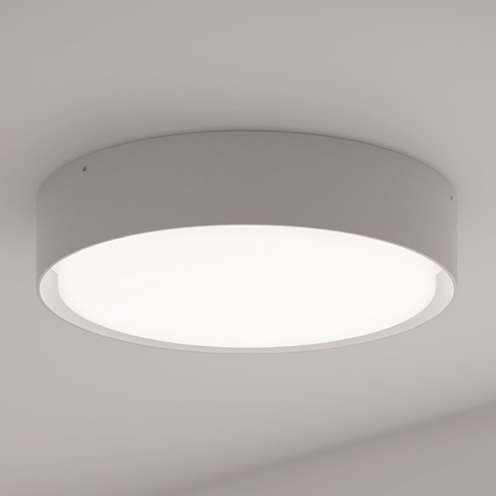 The DLD Curve LED Ceiling Light, in white, mounted on a white ceiling.