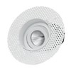 Face on view of DLD Eiger Mini 1-R LED round adjustable downlight with plaster-in frame on white background