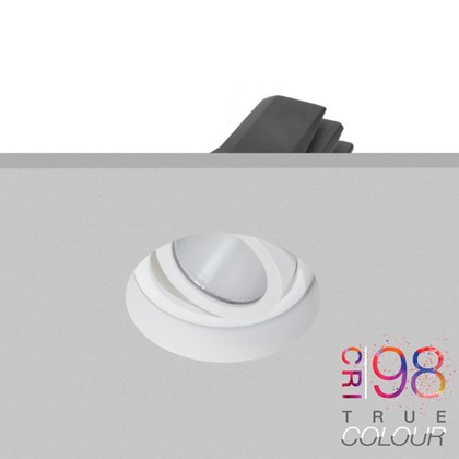 DLD Eiger 1-R architectural plaster-in round adjustable CRI98 LED downlight, recessed into a white ceiling alternative image
