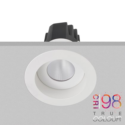 DLD Eiger 1-R architectural round fixed CRI98 LED downlight, recessed into a white ceiling, IP65 waterproof alternative image