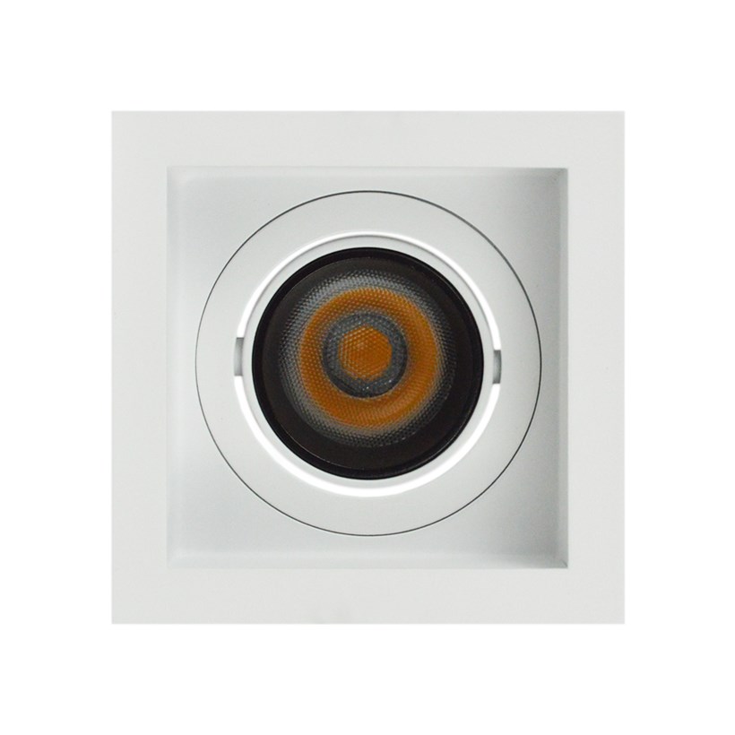 Straight on view DLD Andes 1-S True Colour CRI98 adjustable recessed downlight with square trim on white background