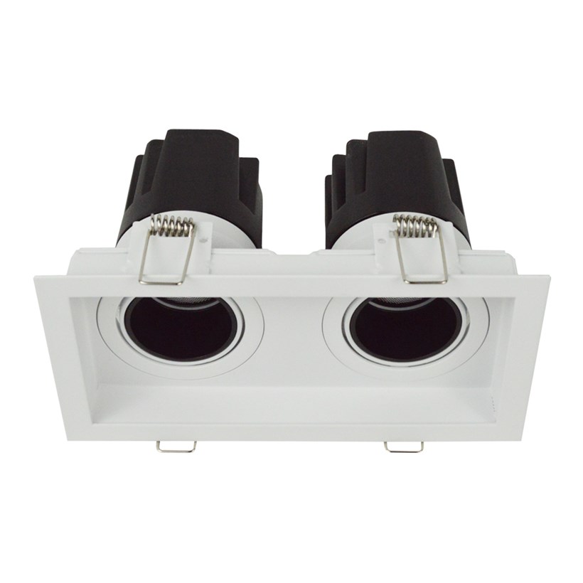 DLD Andes 2 True Colour CRI98 recessed adjustable recessed twin downlight with straight light engines on white background