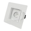 3/4 view of DLD Eiger Mini 1-S LED square plaster-in fixed downlight showing the plaster-in kit & the aluminium heat sink