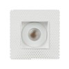 Front view of DLD Eiger Mini 1-S LED square plaster-in fixed downlight showing the plaster-in kit & the aluminium heat sink
