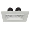 Top down 3/4 view of DLD Eiger Mini 2 twin LED adjustable downlight with plaster-in frame, downlights straight on white background