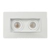 Front on view of DLD Eiger Mini 2 twin LED adjustable downlight with plaster-in frame on white background