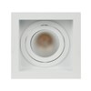 Straight on view of DLD Eiger 1-S Adjustable LED Downlight with white square trim frame on a white background