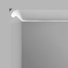 CGI cross section of Eleni EL200 recessed plaster in cornice LED lighting installed into the ceiling and wall with the LED switched on