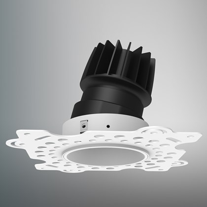 DLD K2 plaster-in round adjustable architectural CRI98 LED downlight, recessed into a white ceiling  alternative image