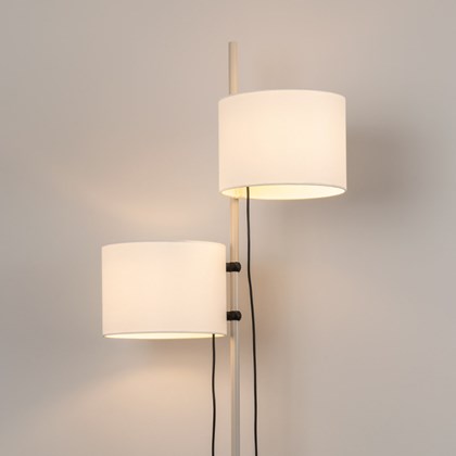 Freestanding floor lamp by Milan iluminacion in a walnut stained wood with warm led lights alternative image