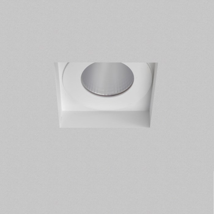 Recessed ceiling light with a plaster board background, square fitting