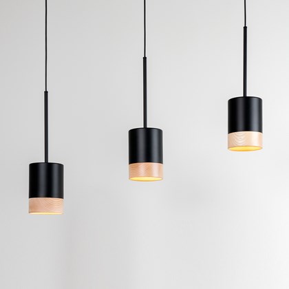 Hanging Pendant light by milan finished in black and wood with a warm soft led glow alternative image